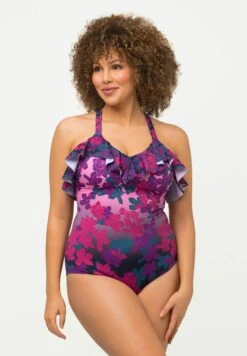 Ulla Popken AVEC BONNETS SOUPLES MATIÈRE RECYCLÉE MOTIF FL - Kostium Kąpielowy - Marine