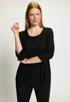 Ulla Popken SIERSTEENTJES, CLASSIC, CARRÉHALS, 3/4-MOUWEN - Bluzka Z Długim Rękawem - Zwart -Ulla Popken 08e5766bece64995aec9f2df75e67e5a