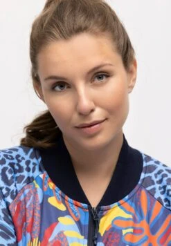 Ulla Popken Kurtka Bomber - Pastel Teal Multi -Ulla Popken 131531b8f5cc40f09f5e4faa25fb776b