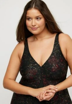 Ulla Popken SHIMMER PRINT SPLIT - Kostium Kąpielowy - Black -Ulla Popken 198d2568c07b4f759aa6f92107440873