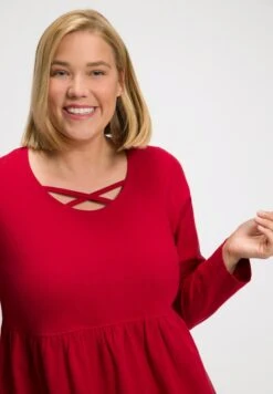 Ulla Popken MIDI-LÄNGE, RUNDHALS MIT ZIERBÄNDERN, LANGARM - Sukienka Z Dżerseju - Rot -Ulla Popken 1b2bf667d4364c2eb0d04f8cad65a235