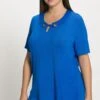 Ulla Popken SIERBANDJE CLASSIC RONDE HALS KORTE MOUWEN - T-shirt Z Nadrukiem - Lapisblauw