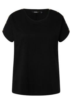 Ulla Popken KNÖPFE CUT-OUTS RUNDHALS HALBARM - T-shirt Basic - Schwarz -Ulla Popken 1cb5d3386b0a439ca1a1e019cd465a2a