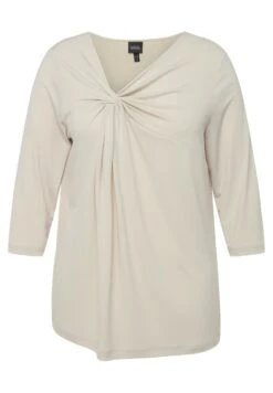 Ulla Popken KNOT FRONT 3/4 SLEEVE V-NECK - Bluzka Z Długim Rękawem - Gray/beige -Ulla Popken 202b0599baee435dbc86811e6c4dd1ad