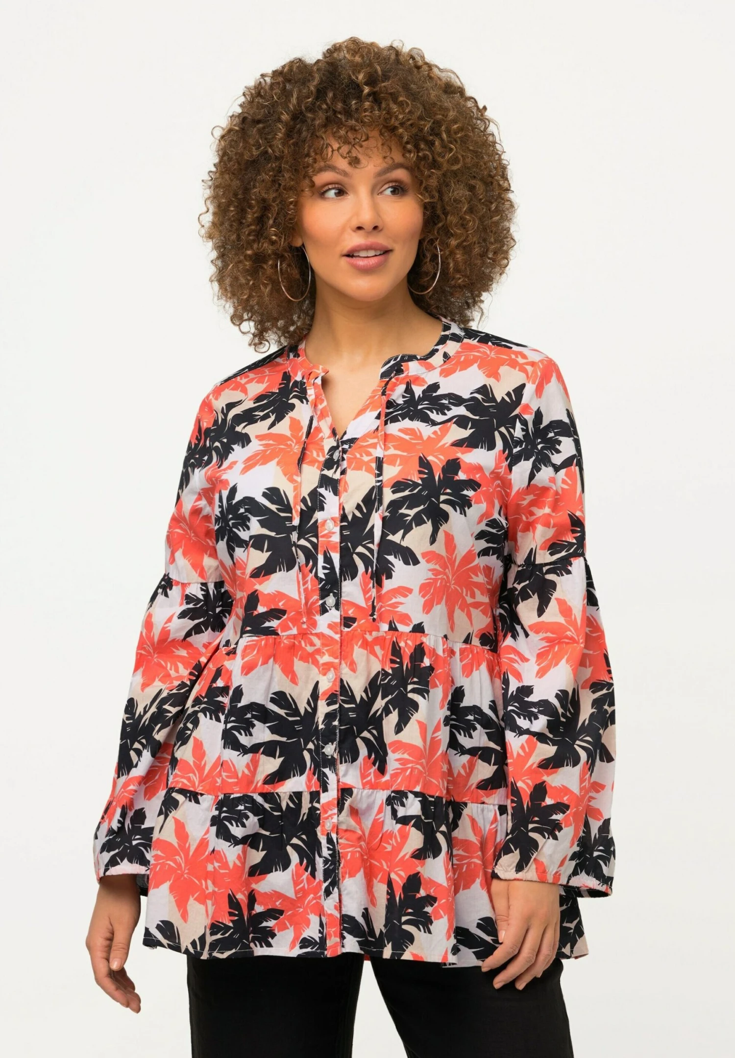 Ulla Popken PALMIERS, LIGNE A, VOLANTS, COL ROND, MANCHES LONGUES - Koszula - Mandarine 3 Ulla Popken PALMIERS, LIGNE A, VOLANTS, COL ROND, MANCHES LONGUES - Koszula - Mandarine