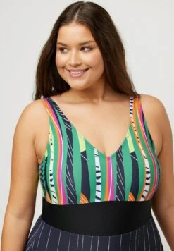 Ulla Popken BUSTE IMPRIMÉ RAYURES BONNETS SOUPLES - Kostium Kąpielowy - Noir -Ulla Popken 23df9cad065342dea9ab7177e0a1adfe