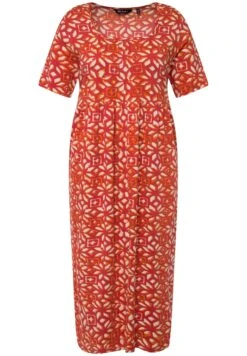 Ulla Popken A-LIJN CARRÉHALS KORTE MOUWEN - Sukienka Letnia - Kastanjebruin -Ulla Popken 24752067d0104c6ea376efca8436754c