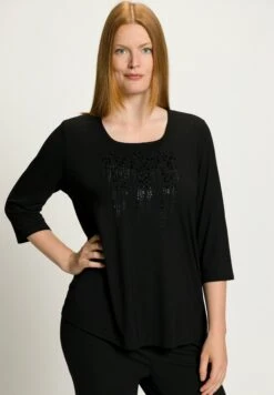 Ulla Popken SIERSTEENTJES, CLASSIC, CARRÉHALS, 3/4-MOUWEN - Bluzka Z Długim Rękawem - Zwart