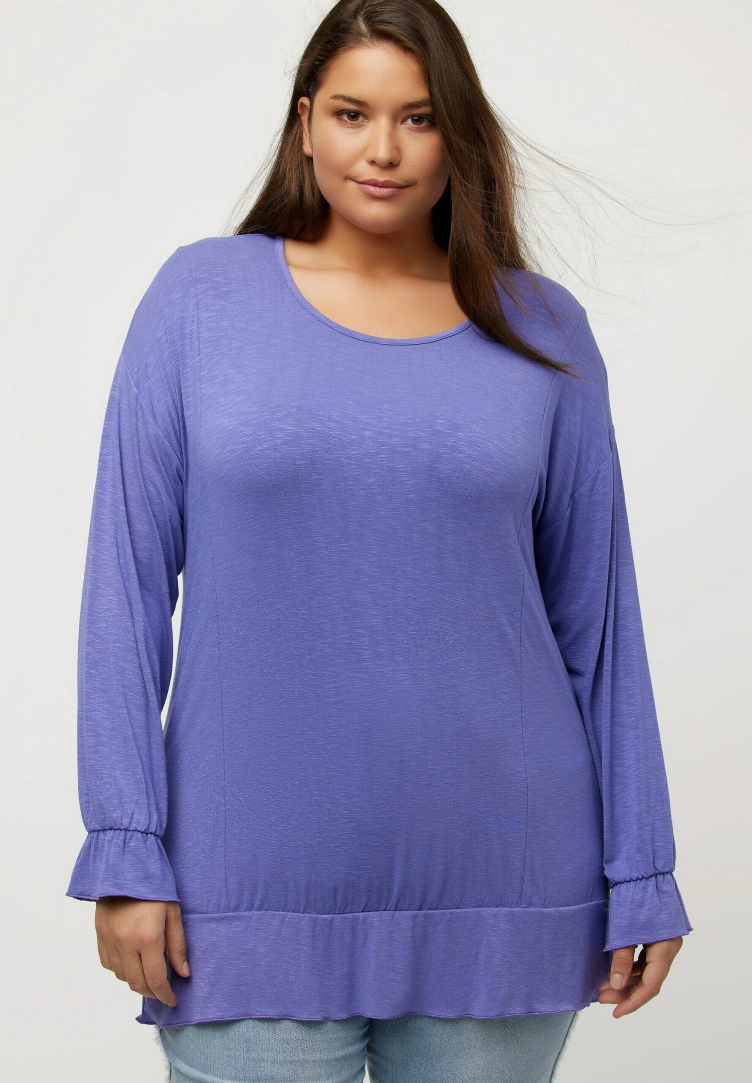 Ulla Popken VOLANTS RUNDHALS - Bluzka Z Długim Rękawem - Blaues Flieder 3 Ulla Popken VOLANTS RUNDHALS - Bluzka Z Długim Rękawem - Blaues Flieder