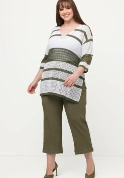 Ulla Popken TUNIQUE RAYÉE COL EN V MANCHES 3/4. - Sweter - Vert Naturel -Ulla Popken 35ade6d64fc740ef85425adc9f6b17a5