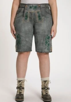 Ulla Popken STICKEREI - Spodnie Skórzane - Grau