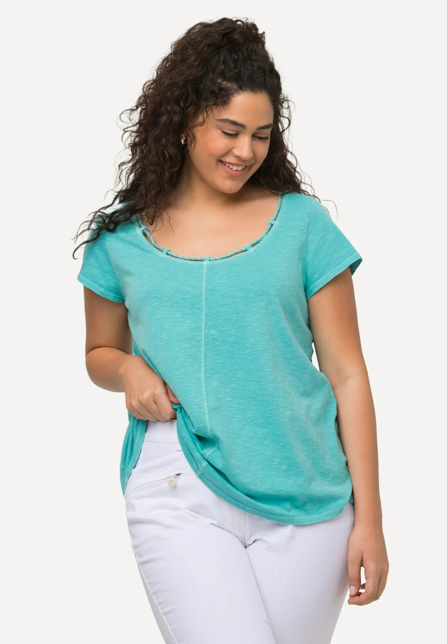 Ulla Popken T-shirt Basic - Aqua Foncé 6 Ulla Popken T-shirt Basic - Aqua Foncé - obrazek 4
