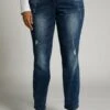 Ulla Popken BOYFRIEND DESTROY-EFFEKTEN 5-POCKET - Jeansy Slim Fit - Denim Bleu Foncé -Ulla Popken 4752975f695044e1ba83578c27cbdc12