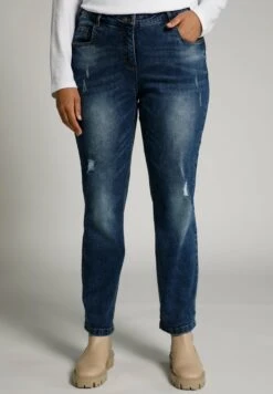Ulla Popken BOYFRIEND DESTROY-EFFEKTEN 5-POCKET - Jeansy Slim Fit - Denim Bleu Foncé