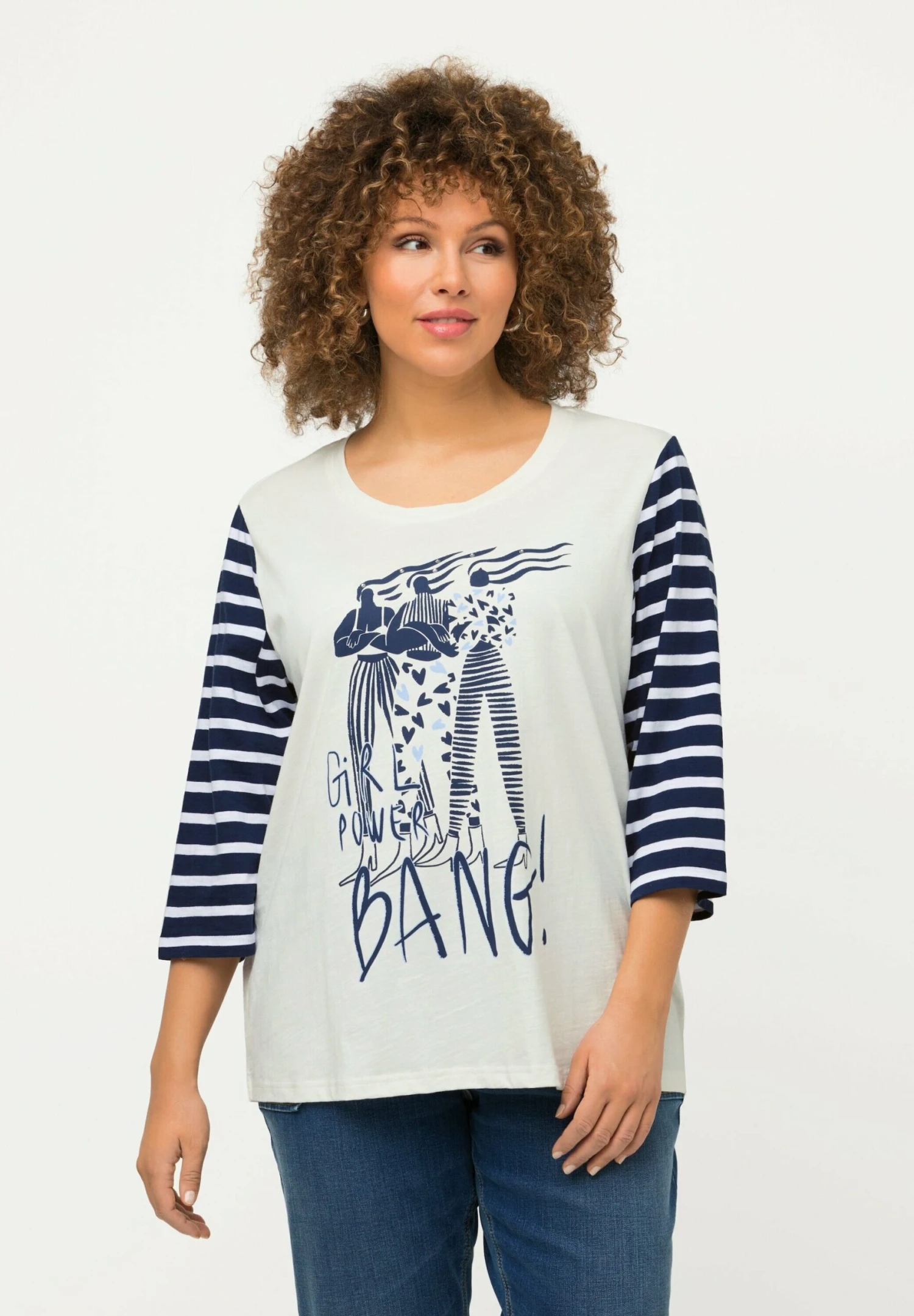 Ulla Popken BANG! GRAPHIC WITH CONTRAST SLEEVES - Bluzka Z Długim Rękawem - Blanc Cassé 3 Ulla Popken BANG! GRAPHIC WITH CONTRAST SLEEVES - Bluzka Z Długim Rękawem - Blanc Cassé