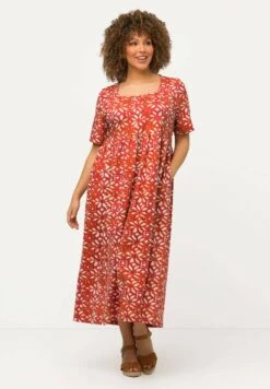 Ulla Popken A-LIJN CARRÉHALS KORTE MOUWEN - Sukienka Letnia - Kastanjebruin