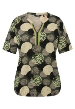 Ulla Popken MOTIF CERCLES COL TUNISIEN MANCHES COURTES - Bluzka - Kaki -Ulla Popken 5fbc4323d8924eaab36e3e84787005ec