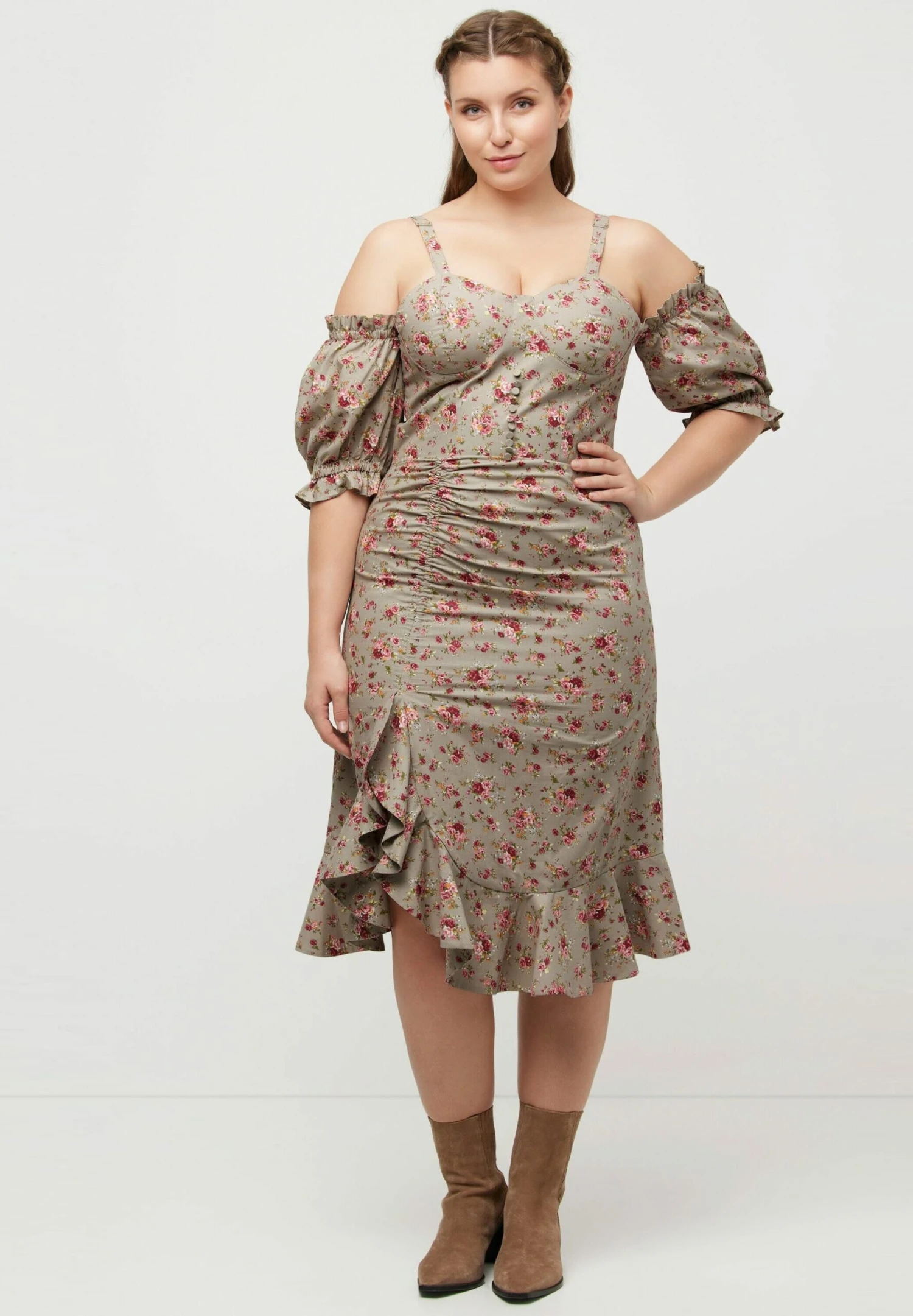 Ulla Popken Sukienka Letnia - Beige Multi 3 Ulla Popken Sukienka Letnia - Beige Multi