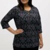 Ulla Popken BLÜTEN RUNDHALS MIT AUSSPARUNG 3/4 ÄRMEL - Bluzka Z Długim Rękawem - Multicolor Schwarz -Ulla Popken 654d31f722304fe4bb4ec1c3f56a0762