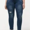 Ulla Popken DESTROY EFFECT HIGH WAIST SKINNY SARAH FIT - Jeansy Skinny Fit - Dark Blue Denim -Ulla Popken 67eaccf2326f4c379d9124df96f92077