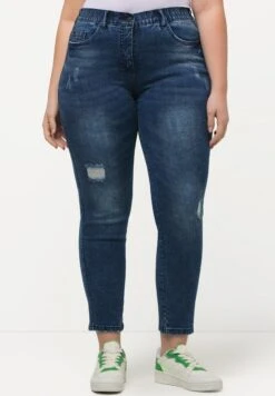 Ulla Popken DESTROY EFFECT HIGH WAIST SKINNY SARAH FIT - Jeansy Skinny Fit - Dark Blue Denim