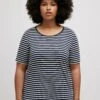 Ulla Popken STRIPE ROUND NECK SHORT SLEEVE - Koszulka Do Spania - Navy Blue Stripe