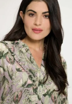 Ulla Popken BLOEMEN RUCHE LANGE MOUWEN - Koszula - Opaalsering -Ulla Popken 6a68a7d11fad4c37b72feec8d8a92d02