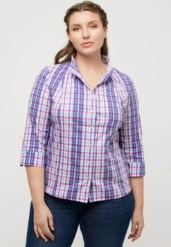 Ulla Popken 7 Ulla Popken KARO KELCHKRAGEN 3/4 ARM - Koszula - Dunkles Flieder