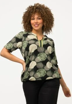 Ulla Popken MOTIF CERCLES COL TUNISIEN MANCHES COURTES - Bluzka - Kaki -Ulla Popken 6fd7ecb55ccd475c8d0a39b9e2477e24