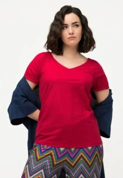 Ulla Popken FRONCES COL EN V MANCHES COURTES - T-shirt Basic - Lychee -Ulla Popken 70fd3b5d44db49258f46240eacea2325