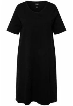 Ulla Popken A-LIJN RONDE HALS KORTE MOUWEN ZAKKEN - Sukienka Z Dżerseju - Zwart -Ulla Popken 72392c281ce74ad7a5dc3083fdc6c154