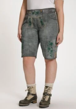 Ulla Popken STICKEREI - Spodnie Skórzane - Grau -Ulla Popken 77d1f18eeea2432ead24cf9a46a3aa80