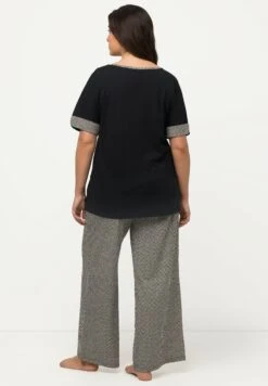 Ulla Popken SET BORSTZAKJE WIJDE PIJPEN RONDE HALS KORTE MOUWEN - Piżama - Zwart -Ulla Popken 786275c2836443bfbd70535df7dd7c40