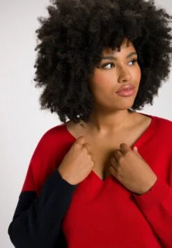 Ulla Popken COL V MANCHES LONGUES - Sweter - Bleu Marine -Ulla Popken 786ccc75ded2412bae135dc3659c97d1