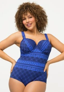 Ulla Popken ORNAMENTEN BEUGELS SOFTCUPS RUCHES - Kostium Kąpielowy - Paarsblauw