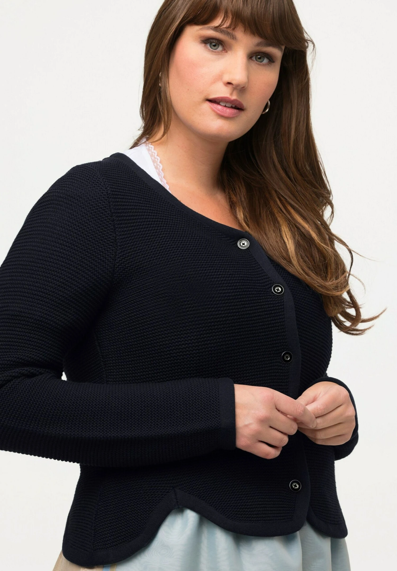 Ulla Popken SCALLOPED DIRNDL - Kardigan - Navy Blue 5 Ulla Popken SCALLOPED DIRNDL - Kardigan - Navy Blue - obrazek 3