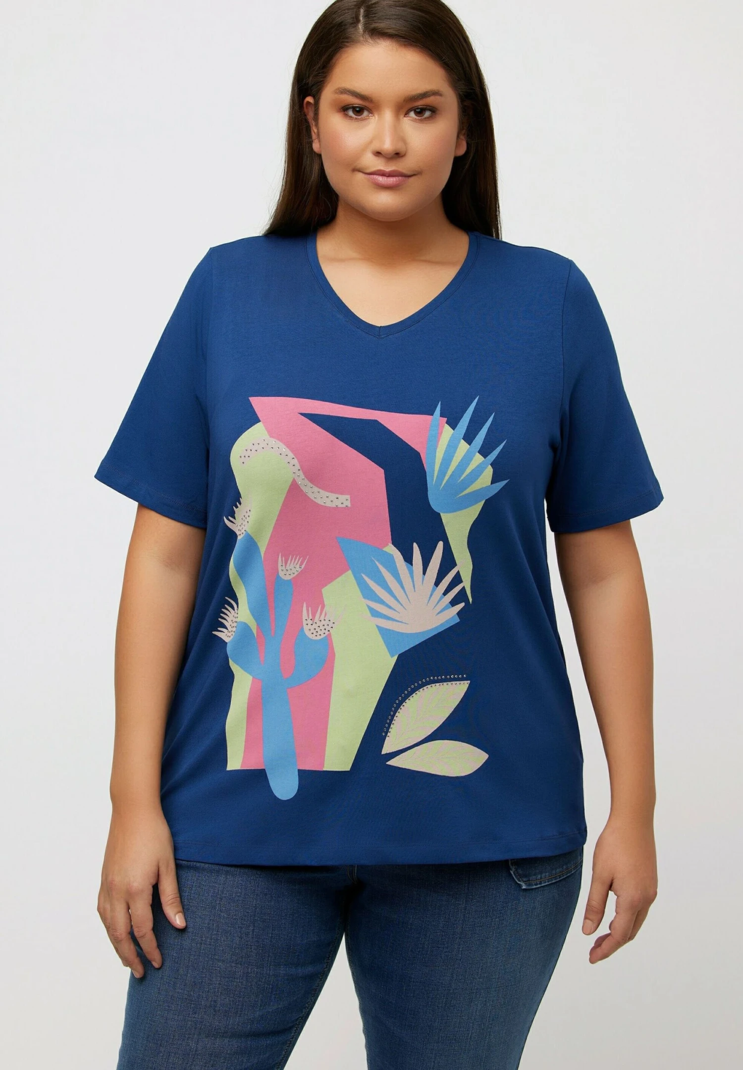 Ulla Popken T-shirt Z Nadrukiem - Donkerblauw 3 Ulla Popken T-shirt Z Nadrukiem - Donkerblauw