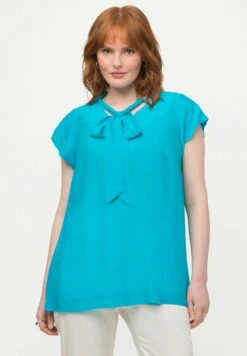 Ulla Popken SCHLUPPE STEHKRAGEN HALBARM - Bluzka - Helles Türkis