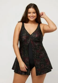 Ulla Popken SHIMMER PRINT SPLIT - Kostium Kąpielowy - Black -Ulla Popken 89baf3e9f64444f492c0fec0bd134a84