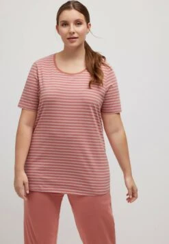 Ulla Popken STRIPE ROUND NECK SHORT SLEEVE - Koszulka Do Spania - Pink Multi Stripe -Ulla Popken 8c7ac572086442b6a2f954cc34016c35