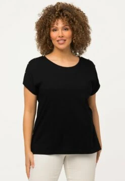 Ulla Popken KNÖPFE CUT-OUTS RUNDHALS HALBARM - T-shirt Basic - Schwarz