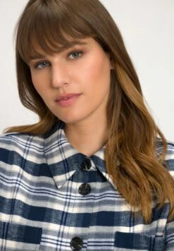 Ulla Popken LONG PLAID SHACKET - Kardigan - Navy Blue Multi -Ulla Popken 9e0b7d67e7954333bf999a2933f71aef