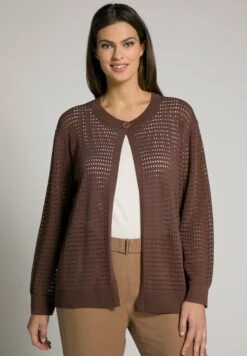 Ulla Popken LOCHSTRICK - Kardigan - Hellbraun