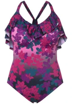 Ulla Popken AVEC BONNETS SOUPLES MATIÈRE RECYCLÉE MOTIF FL - Kostium Kąpielowy - Marine -Ulla Popken a2922af81ca04d4a8d34372f0c03f058