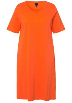 Ulla Popken A-LIJN RONDE HALS KORTE MOUWEN ZAKKEN - Sukienka Z Dżerseju - Mandarijn -Ulla Popken a37f55ce3d9f40ca8fc75ee3c69a231d