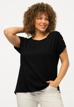 Ulla Popken KNÖPFE CUT-OUTS RUNDHALS HALBARM - T-shirt Basic - Schwarz -Ulla Popken b8f99f9994a447359b055a1271c9dd6e