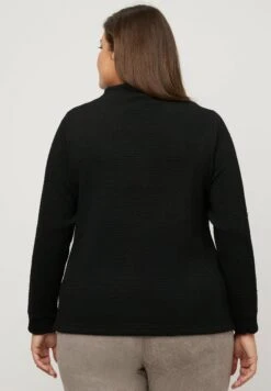 Ulla Popken DETAIL LONG SLEEVE STRETCH - Bluza - Black -Ulla Popken cbae0b72db8247dea913682de895ba60