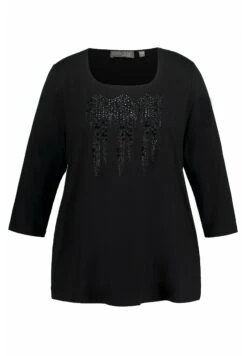 Ulla Popken SIERSTEENTJES, CLASSIC, CARRÉHALS, 3/4-MOUWEN - Bluzka Z Długim Rękawem - Zwart -Ulla Popken d6c0750a633e4d96bb4946e85f978d3b