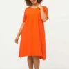 Ulla Popken A-LIJN RONDE HALS KORTE MOUWEN ZAKKEN - Sukienka Z Dżerseju - Mandarijn