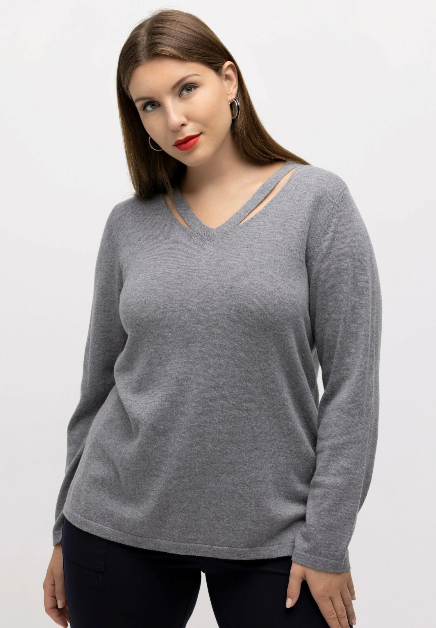 Ulla Popken Sweter - Grau Melange 5 Ulla Popken Sweter - Grau Melange - obrazek 3